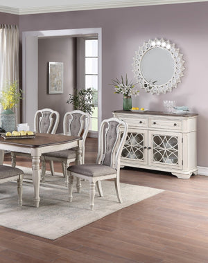 English Elm Transitional 7 Piece Dining Set Oak Veneer Table Antique White Carved Chairs B011S01229