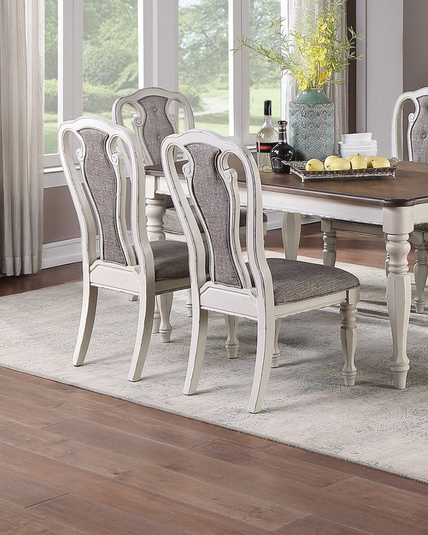 English Elm Transitional 7 Piece Dining Set Oak Veneer Table Antique White Carved Chairs B011S01229