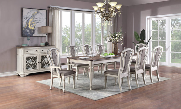 English Elm Transitional Oak Veneer Extendable Dining Table Seats 8 with Antique White Base B011P222503