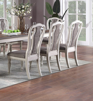 English Elm Transitional 9 Piece Oak Veneer Dining Set with Carved Chairs and Antique White Frame B011S01230
