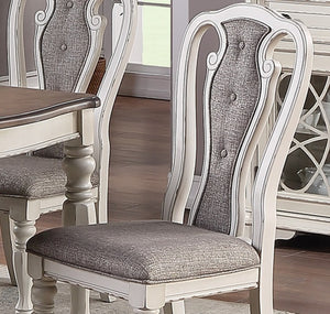 English Elm Transitional 7 Piece Dining Set Oak Veneer Table Antique White Carved Chairs B011S01229