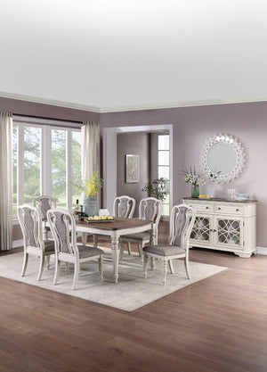 English Elm Transitional Two-tone Rectangular Dining Table Seats Six with Carved Leg Detail Antique White,Oak B011P222501