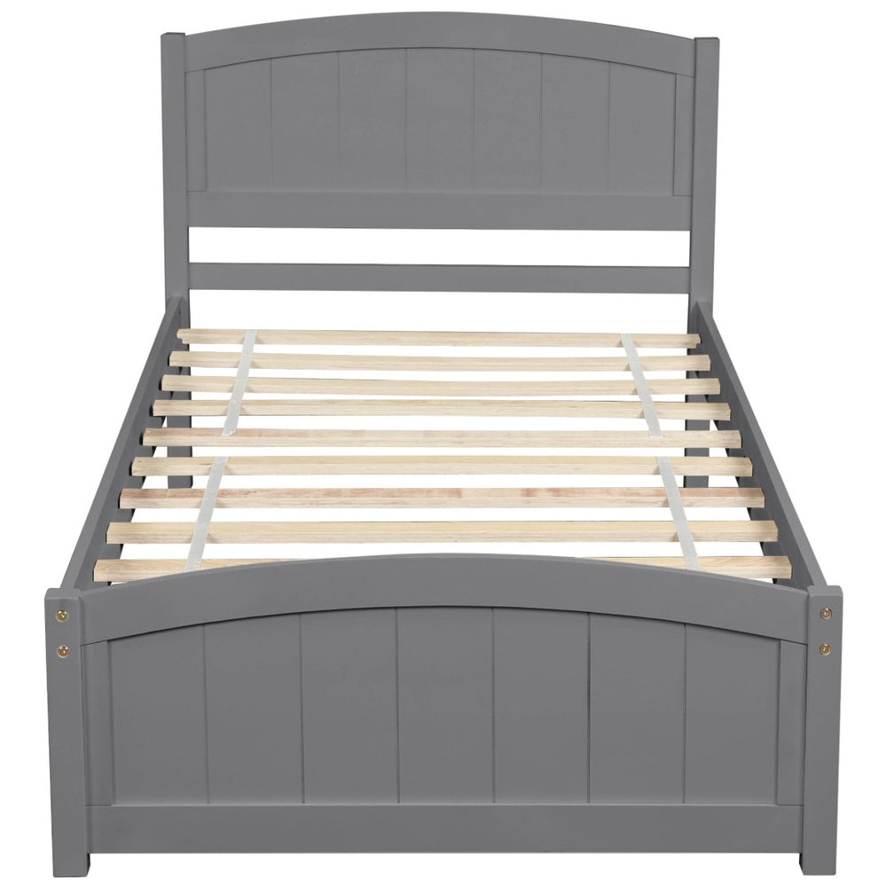 English Elm Wood Twin Platform Bed Solid Pine Frame Walnut Finish with Headboard and Slat Support WF190781AAE