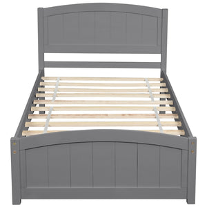 English Elm Wood Twin Platform Bed Solid Pine Frame Walnut Finish with Headboard and Slat Support WF190781AAE