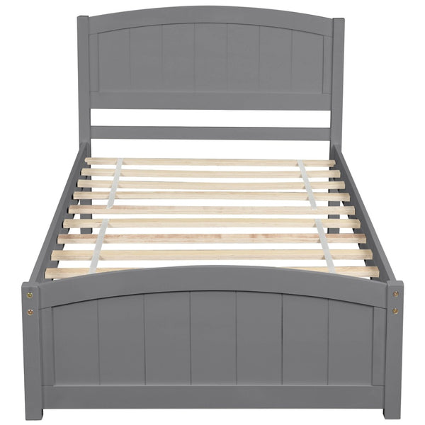 English Elm Wood Twin Platform Bed Solid Pine Frame Walnut Finish with Headboard and Slat Support WF190781AAE