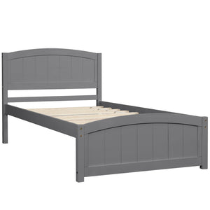 English Elm Wood Twin Platform Bed Solid Pine Frame Walnut Finish with Headboard and Slat Support WF190781AAE