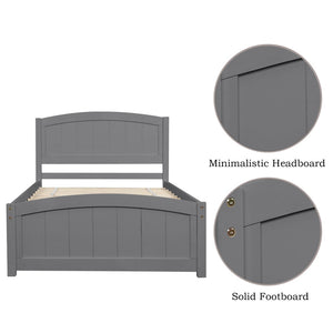 English Elm Wood Twin Platform Bed Solid Pine Frame Walnut Finish with Headboard and Slat Support WF190781AAE