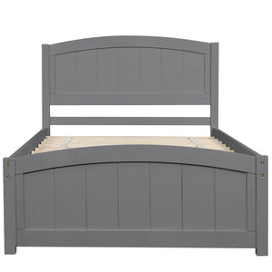 English Elm Wood Twin Platform Bed Solid Pine Frame Walnut Finish with Headboard and Slat Support WF190781AAE