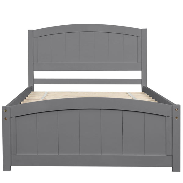English Elm Wood Twin Platform Bed Solid Pine Frame Walnut Finish with Headboard and Slat Support WF190781AAE