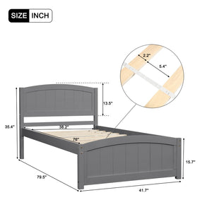 English Elm Wood Twin Platform Bed Solid Pine Frame Walnut Finish with Headboard and Slat Support WF190781AAE