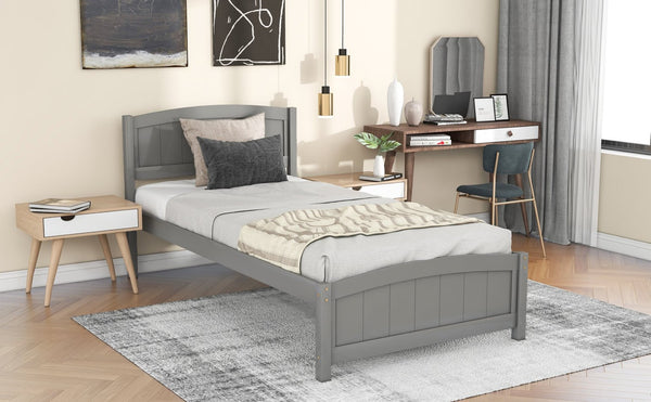 English Elm Wood Twin Platform Bed Solid Pine Frame Walnut Finish with Headboard and Slat Support WF190781AAE