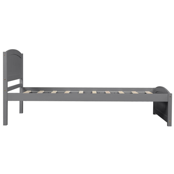 English Elm Wood Twin Platform Bed Solid Pine Frame Walnut Finish with Headboard and Slat Support WF190781AAE
