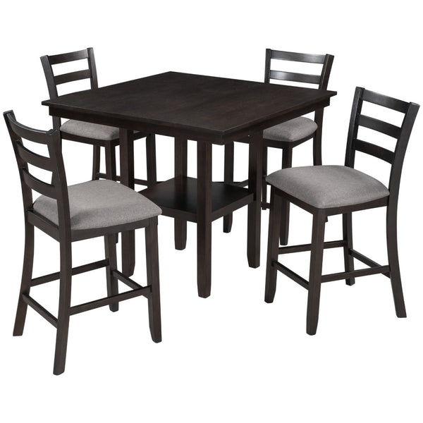 English Elm Trexm Counter Height Dining Set Rubberwood Spindle Chairs Gray Burlap Seats 5 Piece WF289107AAP
