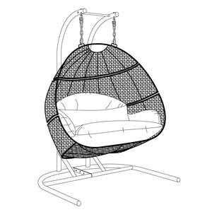 English Elm Charcoal Double-Seat Wicker Swing with Iron Stand, All-Weather PE Rattan, Dust Blue Cushions & Cover MWTF-9716KD3