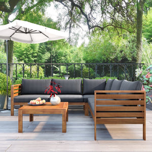 English Elm <old Acacia Wood Outdoor Sectional Sofa Set with Uv Resistant Cushions for Patio Deck N704G201207E