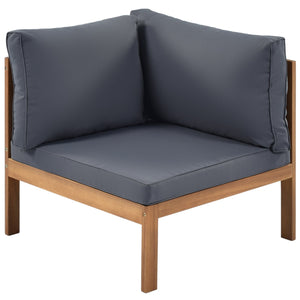 English Elm GO Japanese Outdoor Sofa Set with Acacia Texture, Gray Cushions, UV & Water-Resistant Finish, Elegant Garden Seating FV201207AAE