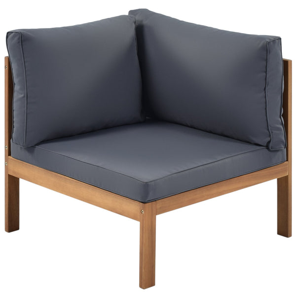 English Elm GO Japanese Outdoor Sofa Set with Acacia Texture, Gray Cushions, UV & Water-Resistant Finish, Elegant Garden Seating FV201207AAE