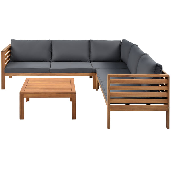 English Elm GO Japanese Outdoor Sofa Set with Acacia Texture, Gray Cushions, UV & Water-Resistant Finish, Elegant Garden Seating FV201207AAE