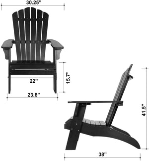 English Elm Polystyrene Oversized Adirondack Chair with Built-In Cup Holder, Weatherproof Poly Lumber, 350 lb Capacity Black MBM-PKD02-BK