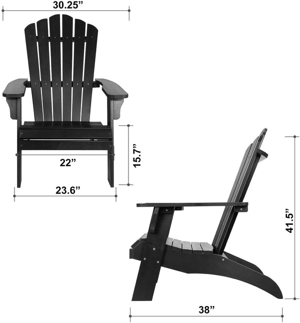 English Elm Polystyrene Oversized Adirondack Chair with Built-In Cup Holder, Weatherproof Poly Lumber, 350 lb Capacity Black MBM-PKD02-BK
