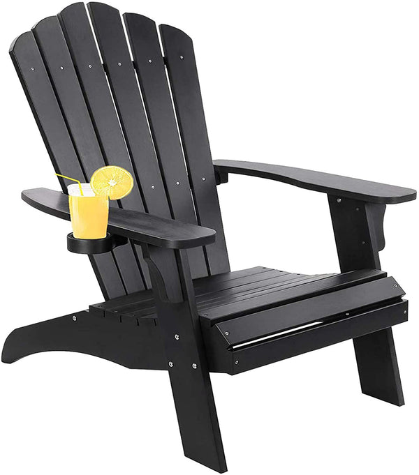 English Elm Polystyrene Oversized Adirondack Chair with Built-In Cup Holder, Weatherproof Poly Lumber, 350 lb Capacity Black MBM-PKD02-BK
