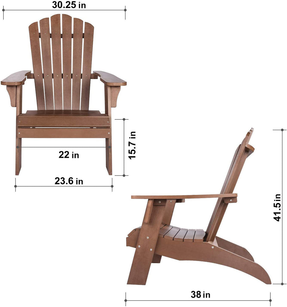English Elm Polystyrene Oversized Adirondack Chair with Built-In Cup Holder, Weatherproof Poly Lumber, 350 lb Capacity Brown MBM-PKD02-BR