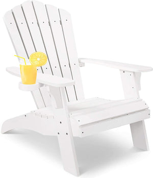 English Elm Polystyrene Oversized Adirondack Chair with Built-In Cup Holder, Weatherproof Poly Lumber, 350 lb Capacity White MBM-PKD02-WT