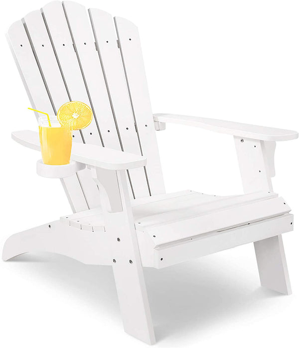 English Elm Polystyrene Oversized Adirondack Chair with Built-In Cup Holder, Weatherproof Poly Lumber, 350 lb Capacity White MBM-PKD02-WT