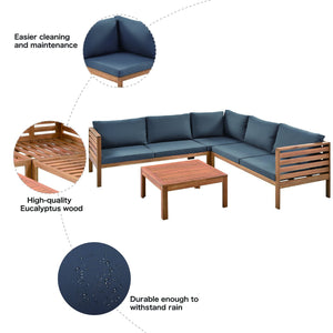 English Elm GO Japanese Outdoor Sofa Set with Acacia Texture, Gray Cushions, UV & Water-Resistant Finish, Elegant Garden Seating FV201207AAE