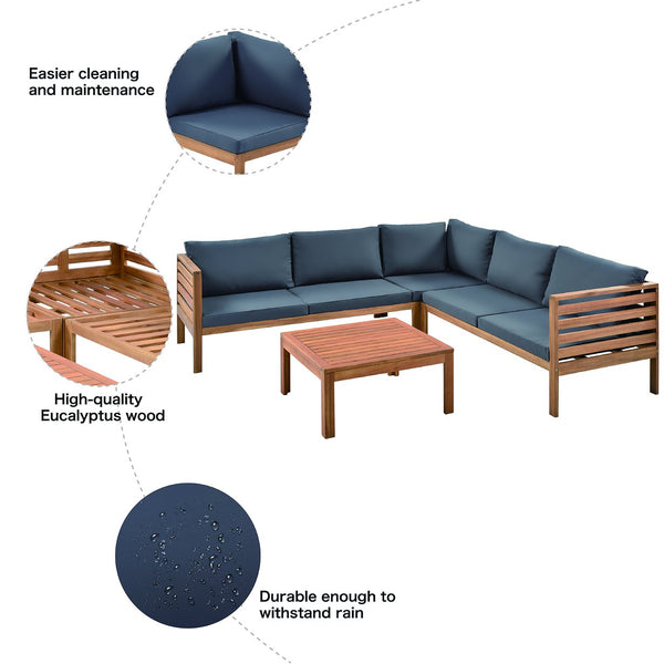 English Elm GO Japanese Outdoor Sofa Set with Acacia Texture, Gray Cushions, UV & Water-Resistant Finish, Elegant Garden Seating FV201207AAE