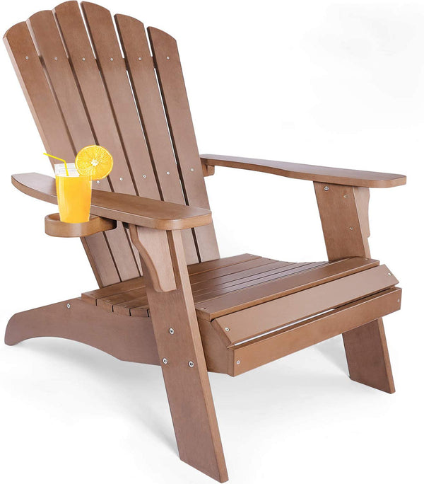 English Elm Polystyrene Oversized Adirondack Chair with Built-In Cup Holder, Weatherproof Poly Lumber, 350 lb Capacity Brown MBM-PKD02-BR