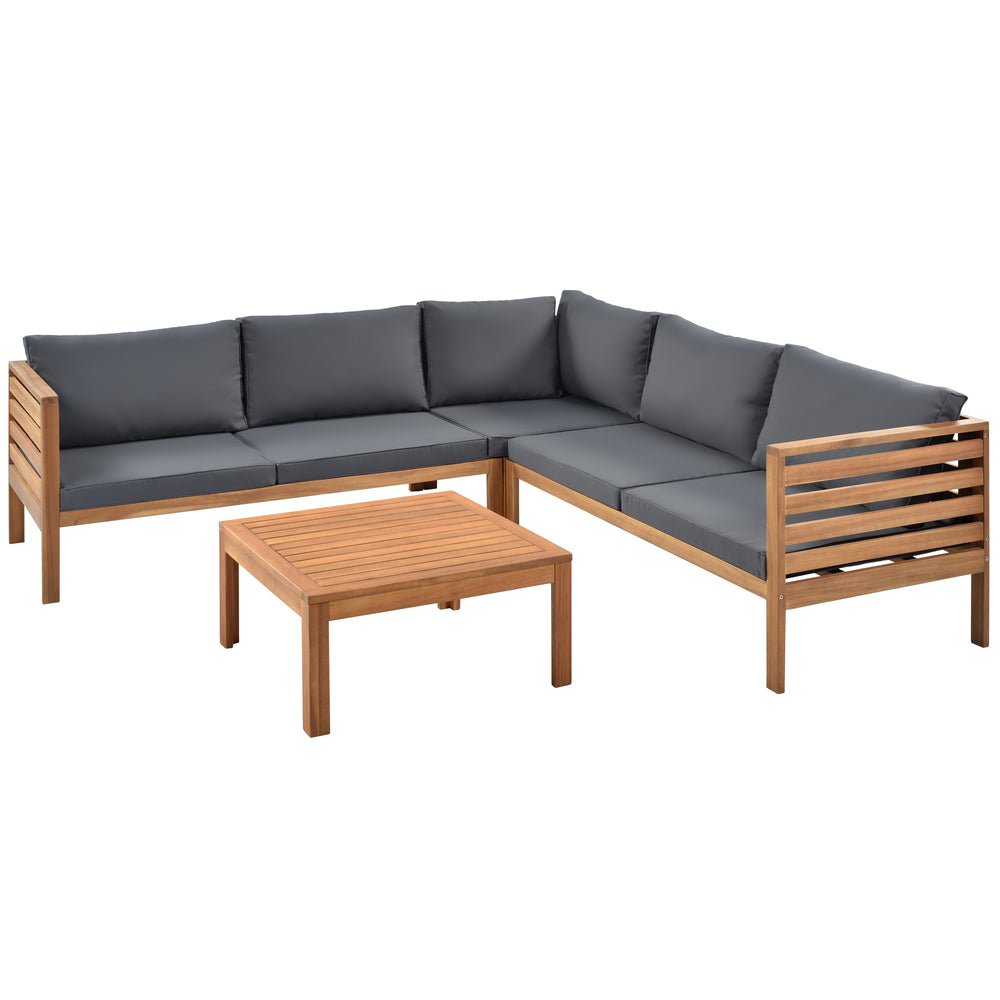 English Elm GO Japanese Outdoor Sofa Set with Acacia Texture, Gray Cushions, UV & Water-Resistant Finish, Elegant Garden Seating FV201207AAE