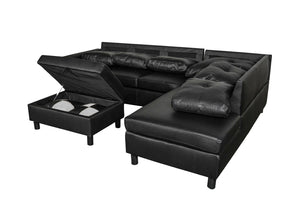 English Elm 3 Piece Modern Sectional Set with Faux Leather Upholstery and Multifunctional Ottoman M091B