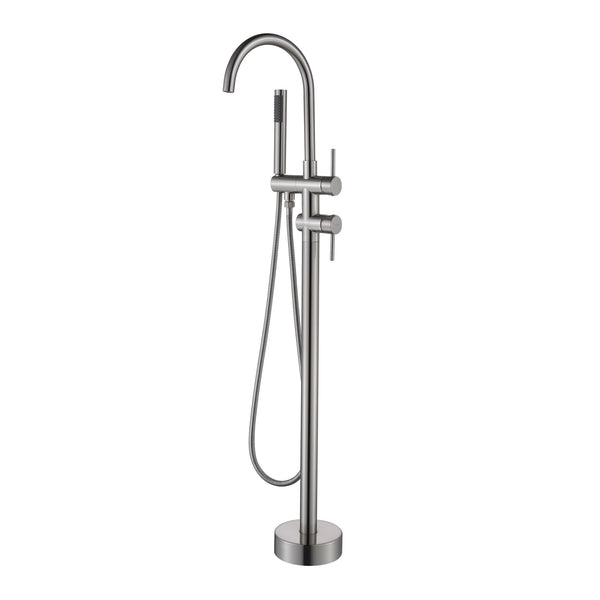 English Elm TrustMade Brushed Nickel Floor-Mount Tub Filler with 360° Swivel Spout & Handheld Shower, Brass TMFTFLYJ-R01BN