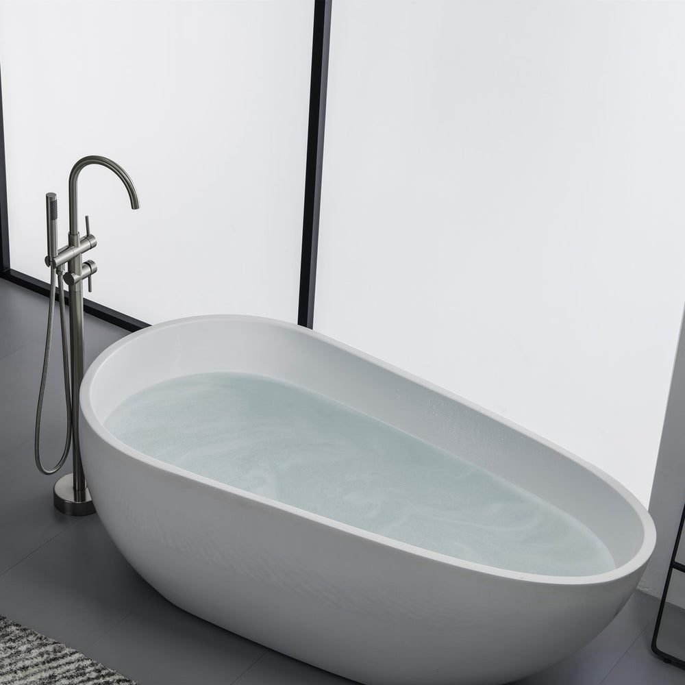 English Elm TrustMade Brushed Nickel Floor-Mount Tub Filler with 360° Swivel Spout & Handheld Shower, Brass TMFTFLYJ-R01BN