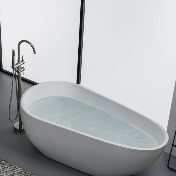 English Elm TrustMade Brushed Nickel Floor-Mount Tub Filler with 360° Swivel Spout & Handheld Shower, Brass TMFTFLYJ-R01BN