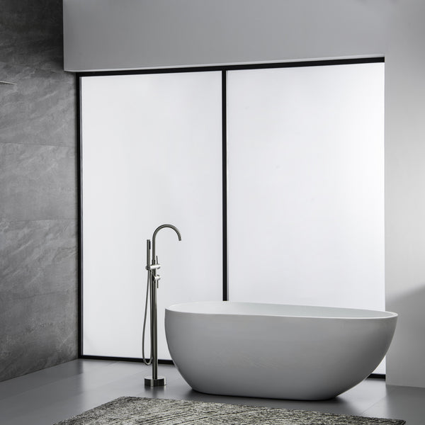 English Elm TrustMade Brushed Nickel Floor-Mount Tub Filler with 360° Swivel Spout & Handheld Shower, Brass TMFTFLYJ-R01BN
