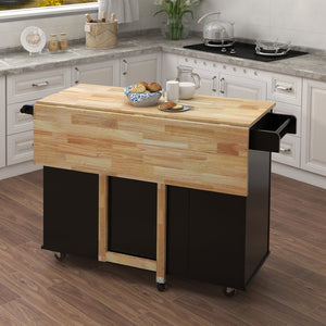 English Elm Kitchen Island with Extensible Wood Top Spice Towel Rack Storage on Casters W282S00030