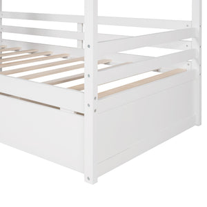 English Elm Twin House Bed Pinewood Frame with Peaked Roof Guardrails and Under Storage Drawers LP000006AAK