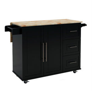 English Elm Kitchen Island with Extensible Wood Top Spice Towel Rack Storage on Casters W282S00030