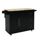 Fusion Kitchen Island with Spice Rack, Towel Rack and Extensible Solid Wood Table Top, Black