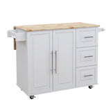 Fusion Kitchen Island with Spice Rack, Towel Rack and Extensible Solid Wood Table Top, White