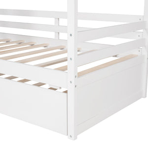 English Elm Twin House Bed Solid Pine Frame with Playhouse Window Trundle and Built-in Rails LP000007AAK