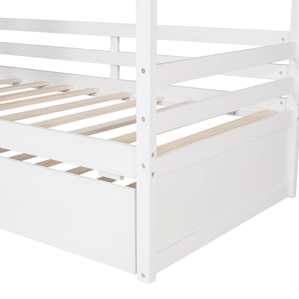 English Elm Twin House Bed Solid Pine Frame with Playhouse Window Trundle and Built-in Rails LP000007AAK