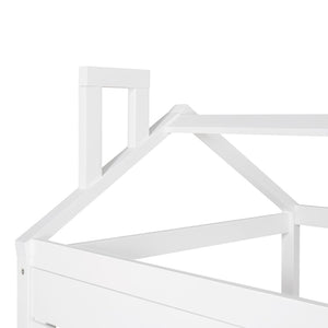 English Elm Twin House Bed Solid Pine Frame with Playhouse Window Trundle and Built-in Rails LP000007AAK