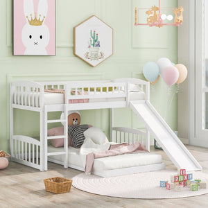 English Elm Twin Over Kids Bunk Bed with Fun Slide Solid Pine Frame White Finish LT100514AAK