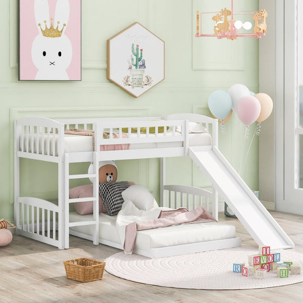English Elm Twin Over Kids Bunk Bed with Fun Slide Solid Pine Frame White Finish LT100514AAK