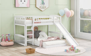 English Elm Twin Over Kids Bunk Bed with Fun Slide Solid Pine Frame White Finish LT100514AAK