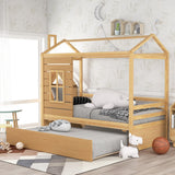 Hearth and Haven Twin Size House Bed Wood Bed with Twin Size Trundle ( Natural ) LP000007AAD