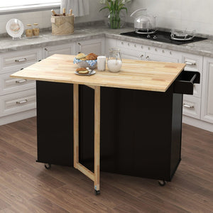 English Elm Kitchen Island with Extensible Wood Top Spice Towel Rack Storage on Casters W282S00030